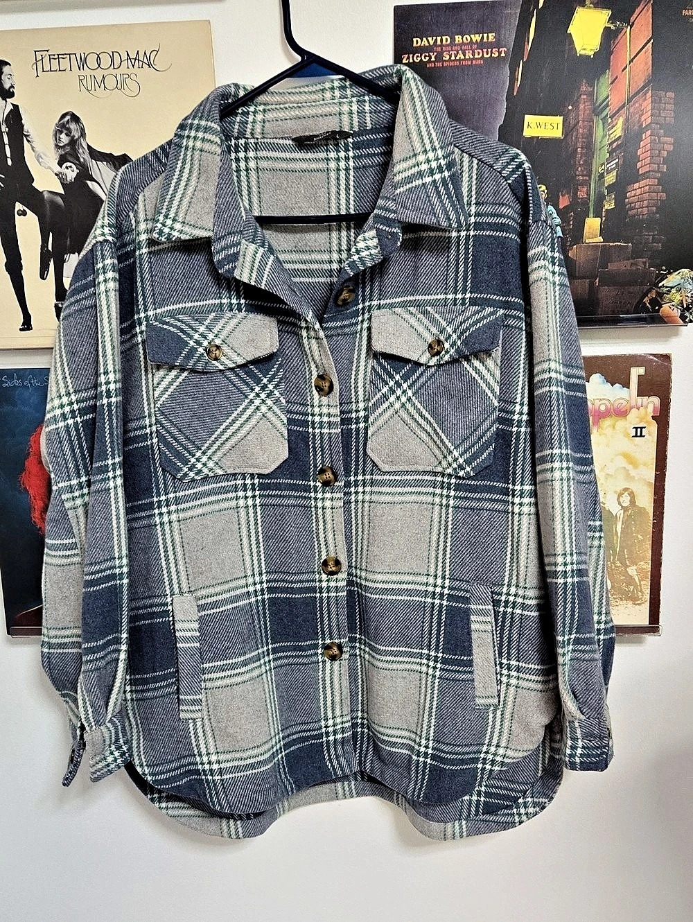 Plaid SHACKET Button Down Blue & Gray Large Like New